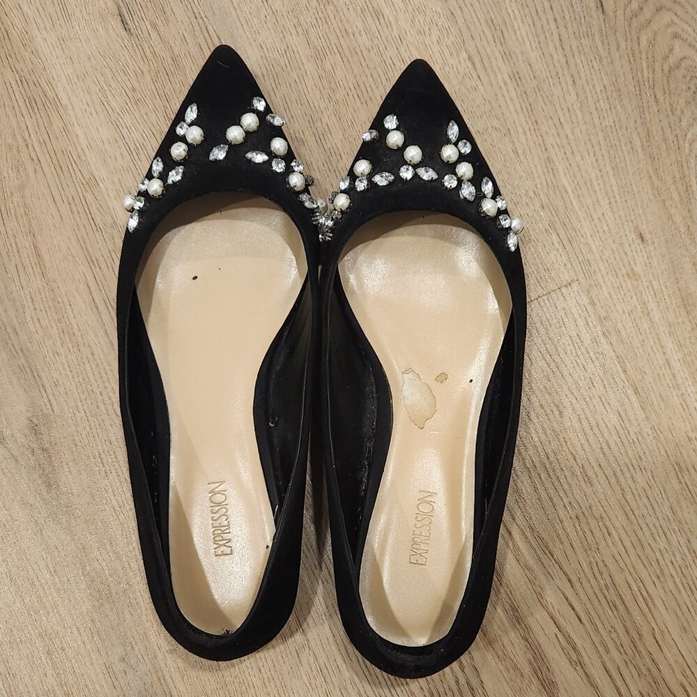 Black beaded suede flats